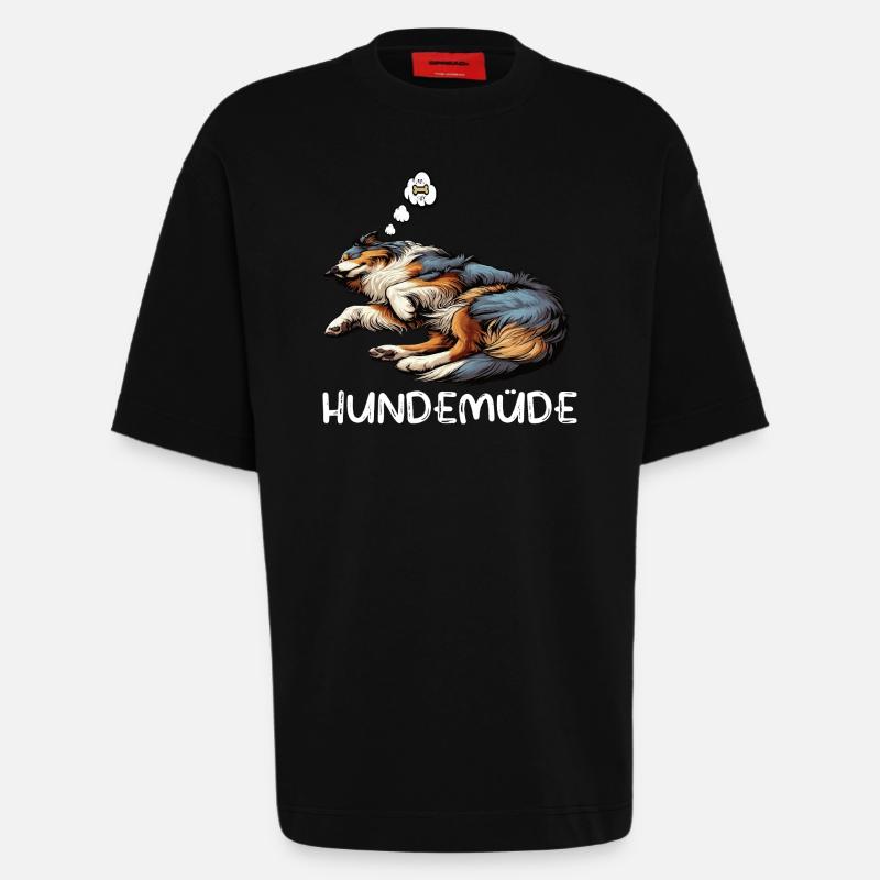 Hundemüde Australian Shepherd Aussie Aussiehalter - Heavyweight T-Shirt - made by SPREAD - SOLID BLACK
