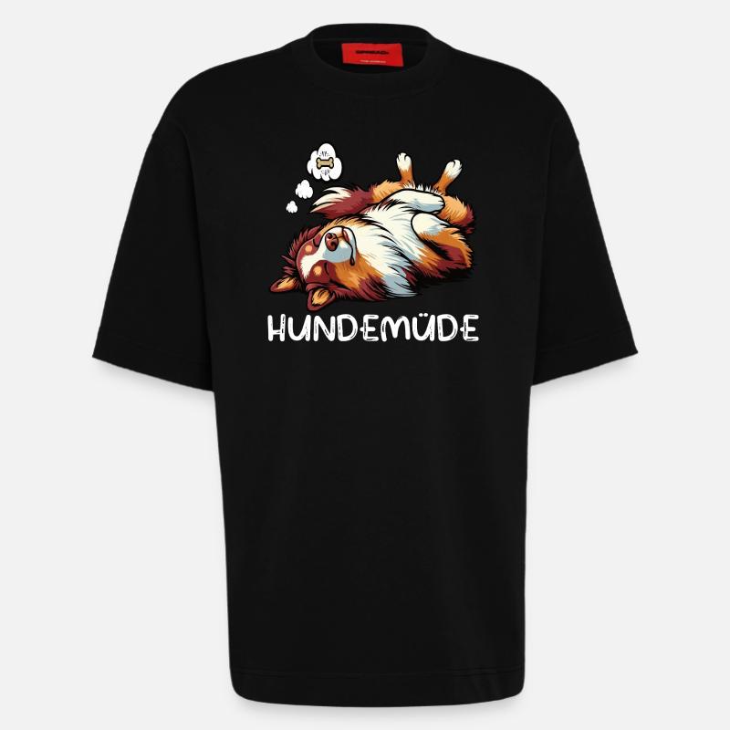 Hundemüde Australian Shepherd Aussie Aussiehalter - Heavyweight T-Shirt - made by SPREAD - SOLID BLACK