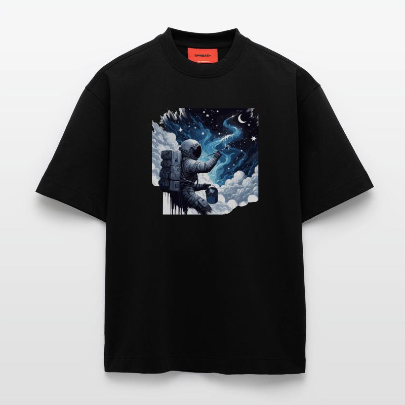 Astronaut Paints the Night: Creative Space Painter Heavyweight T-Shirt - made by SPREAD 