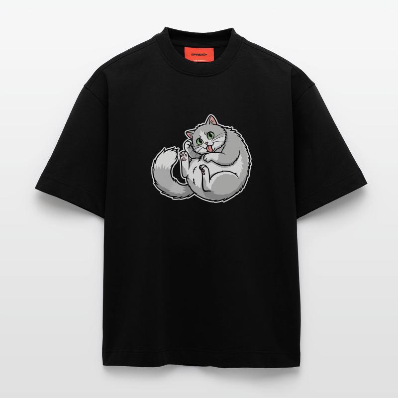 Chat Gris et Blanc Rigolo Langue Sortie Mignon T-shirt bio épais oversize fabriqué en UE