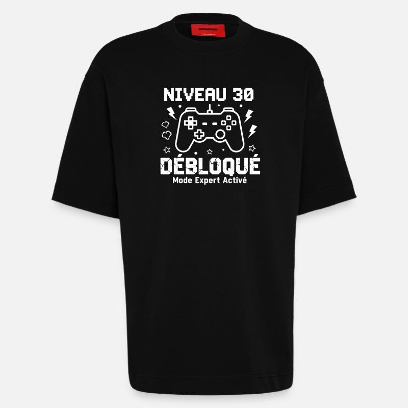 Niveau 30 Débloqué Mode Expert - T-shirt bio épais oversize fabriqué en UE - SOLID BLACK