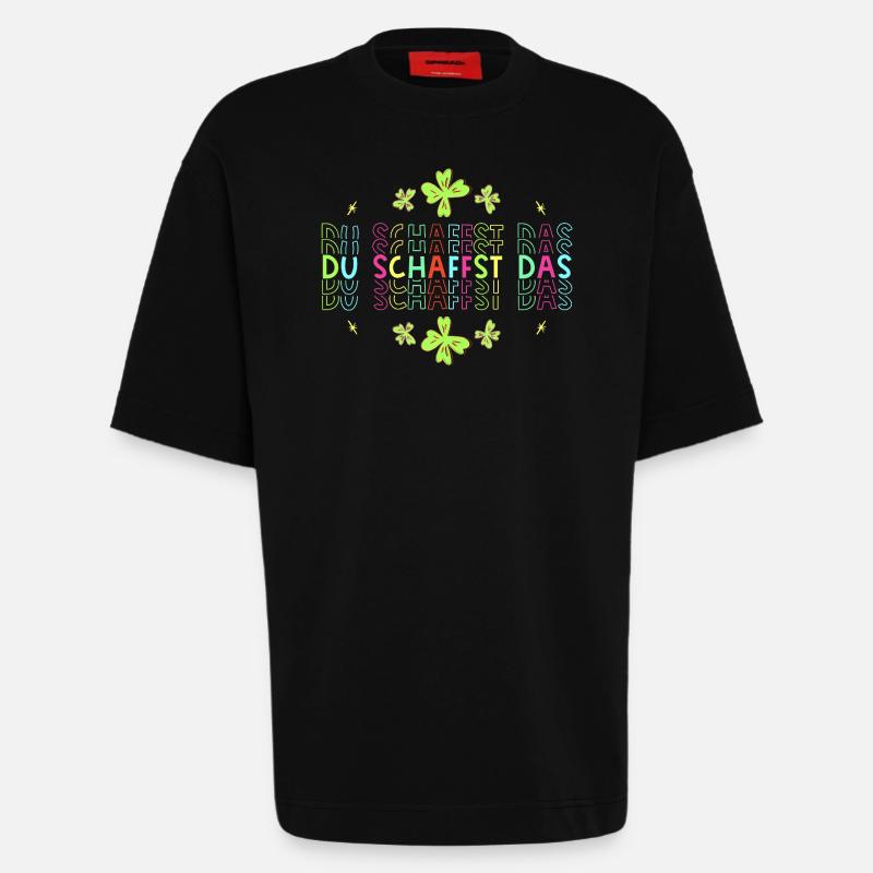 Du schaffst das! Glücksbringer Glücksklee neon - Heavyweight T-Shirt - made by SPREAD - SOLID BLACK