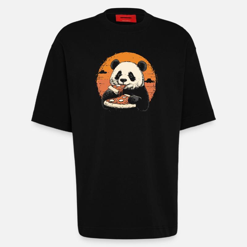 Panda isst Pizza - Heavyweight T-Shirt - made by SPREAD - SOLID BLACK
