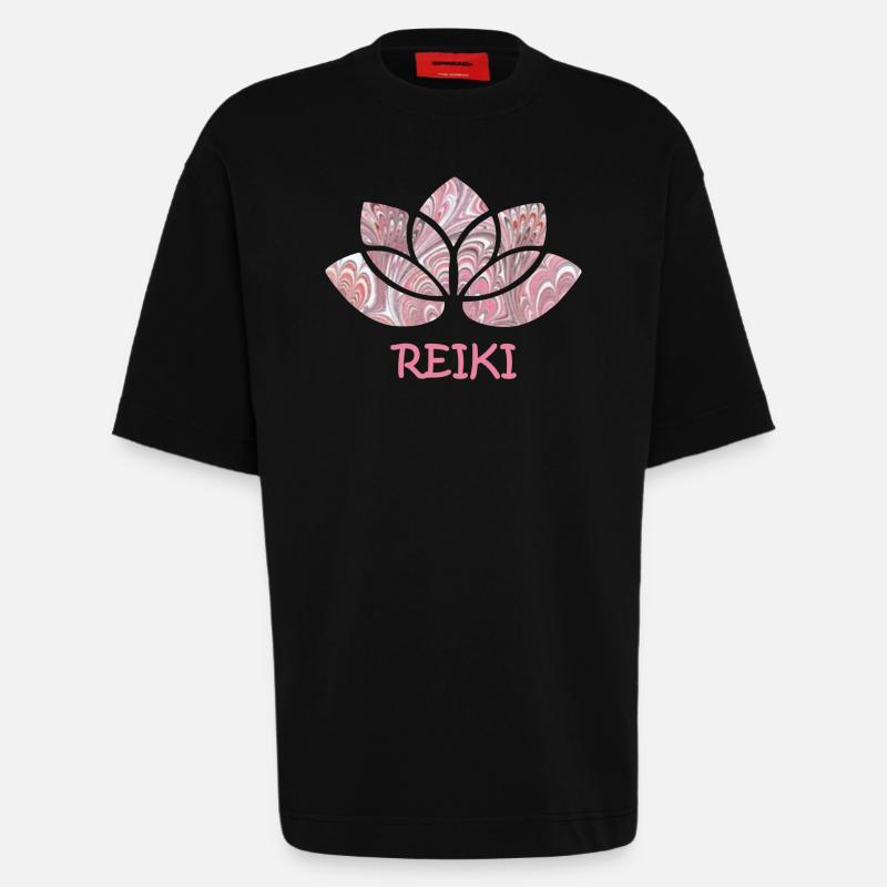 reiki avec lotus e 65 - T-shirt bio épais oversize fabriqué en UE - SOLID BLACK