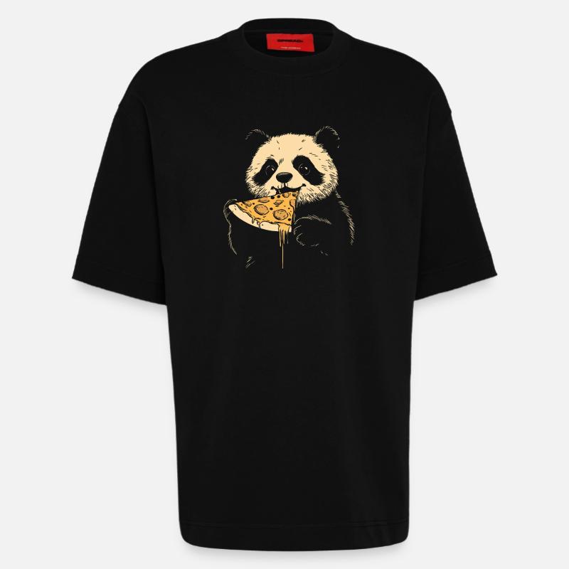 Panda eats pizza - Heavyweight T-Shirt - made by SPREAD - SOLID BLACK