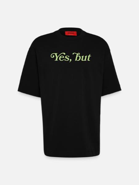 Yes, but – Minimalistisches Statement - T-shirt bio épais oversize fabriqué en UE - SOLID BLACK