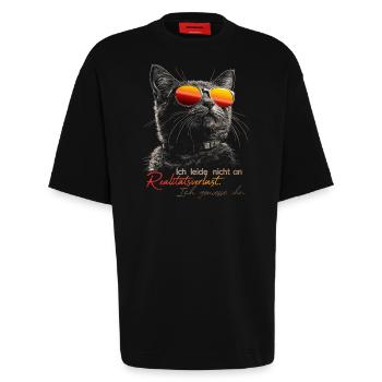 Katze lustig - Heavyweight T-Shirt - made by SPREAD  - SOLID BLACK - Vorne - Fiona (171cm)