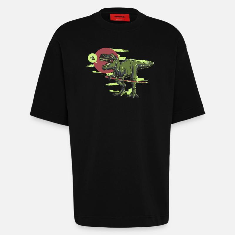 Samurai Rex Dinosaurier - Heavyweight T-Shirt - made by SPREAD  - SOLID BLACK