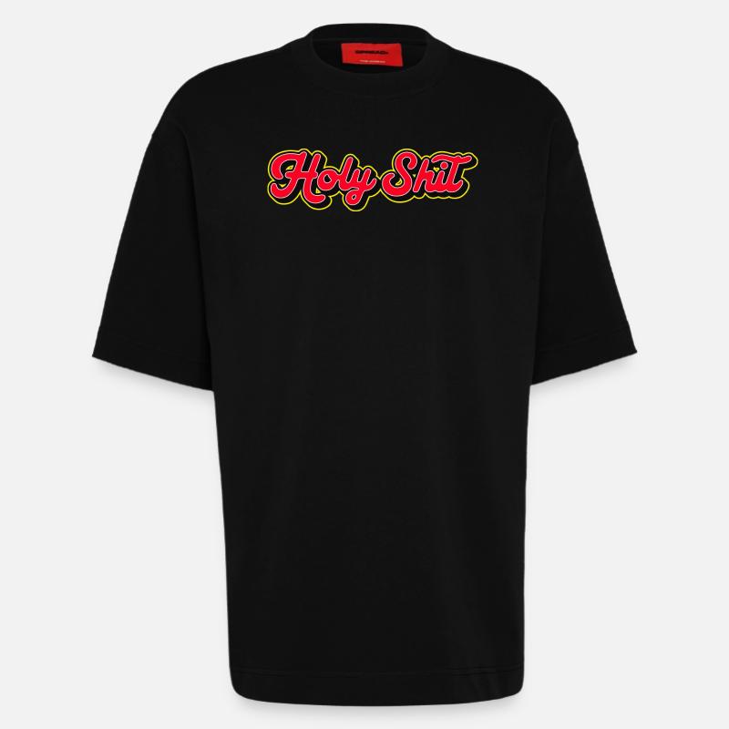 Holy Shit 3D Red Script - T-shirt bio épais oversize fabriqué en UE - SOLID BLACK