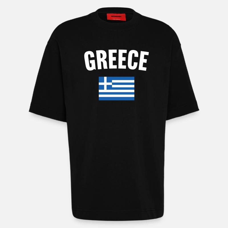 Drapeau de la Grèce - T-shirt bio épais oversize fabriqué en UE - SOLID BLACK