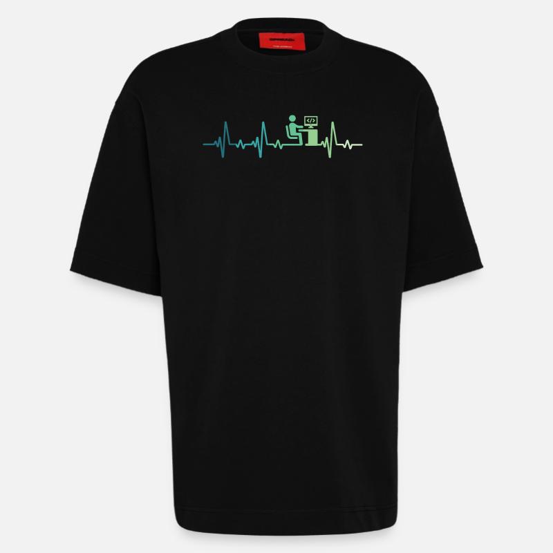 Heartbeat Programmer Developer - Heavyweight T-Shirt - made by SPREAD  - SOLID BLACK