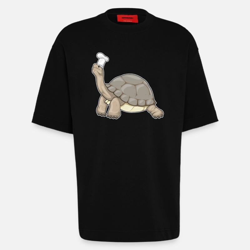Turtle Chef Chef Hat - Heavyweight T-Shirt - made by SPREAD  - SOLID BLACK