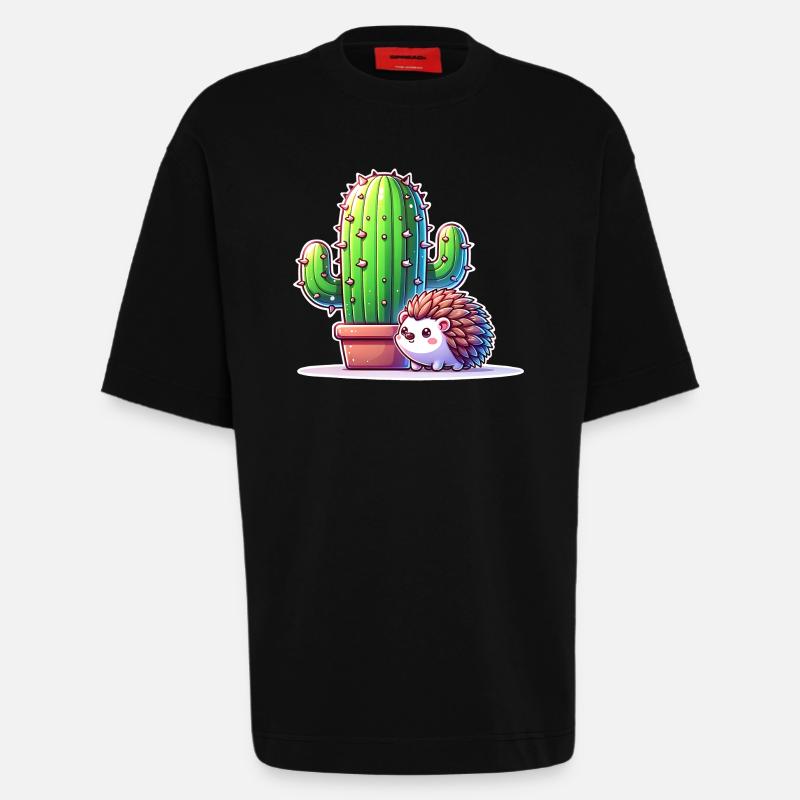 Hedgehog Cactus - Heavyweight T-Shirt - made by SPREAD  - SOLID BLACK