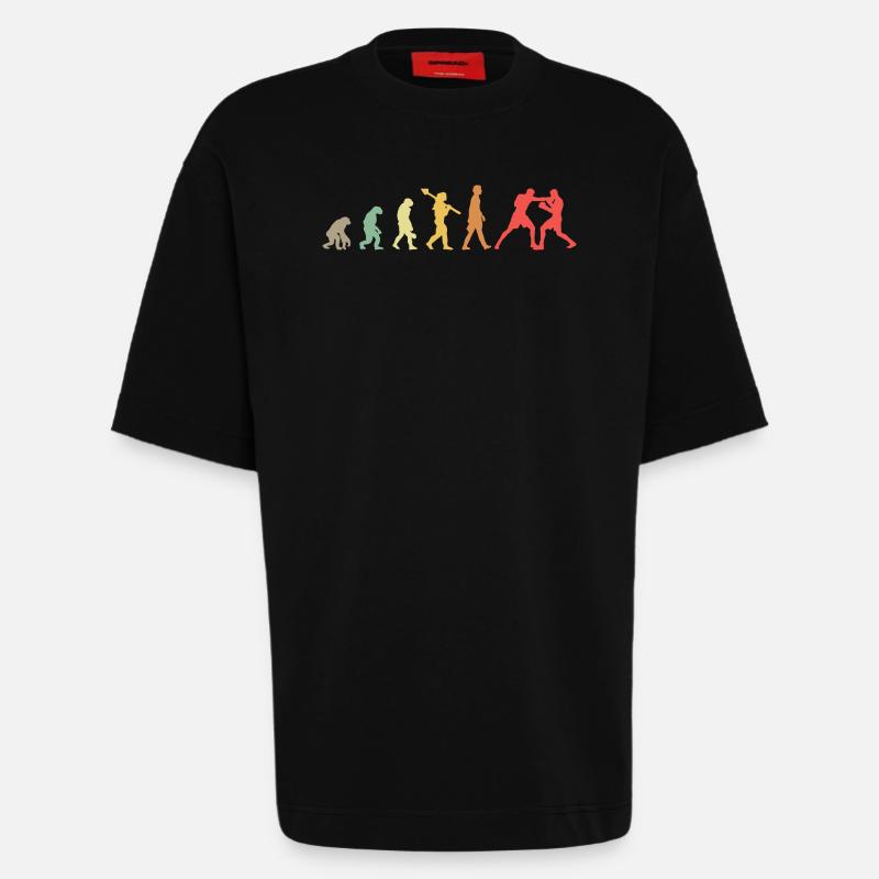 Boxing Evolution Boxing Development Retro - Heavyweight T-Shirt - made by SPREAD  - SOLID BLACK
