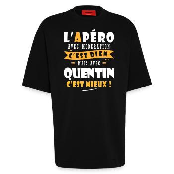 Quentin Cadeau Humour personnalisé cadeau quentin - T-shirt bio épais oversize fabriqué en UE - SOLID BLACK - Devant - Fiona (171cm)