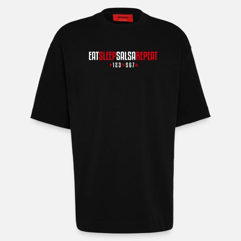 Eat Sleep Salsa Repeat – 123-567 - Heavyweight T-Shirt - made by SPREAD - SOLID BLACK