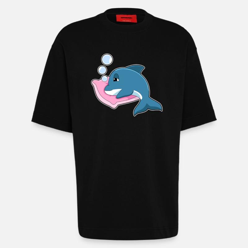 Dolphin Sleeping Pillow - Heavyweight T-Shirt - made by SPREAD  - SOLID BLACK