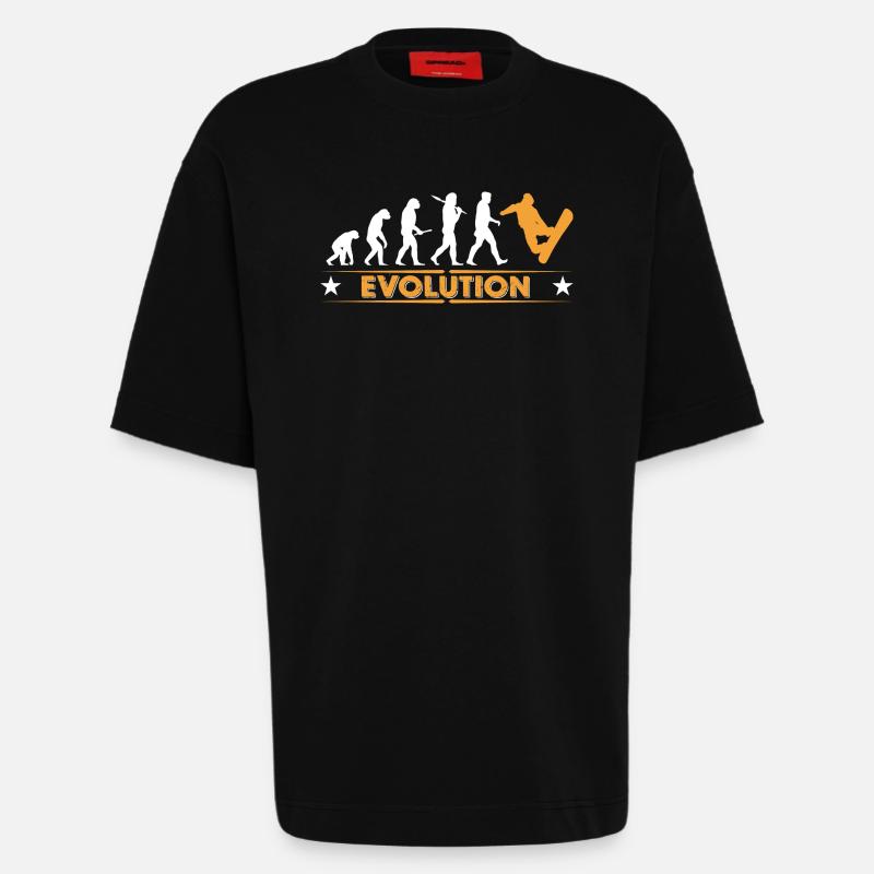 Snowboard Evolution - orange/weiss - Heavyweight T-Shirt - made by SPREAD  - SOLID BLACK