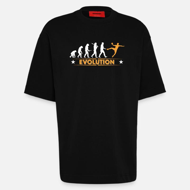 Handball Evolution - orange/weiss - Heavyweight T-Shirt - made by SPREAD  - SOLID BLACK