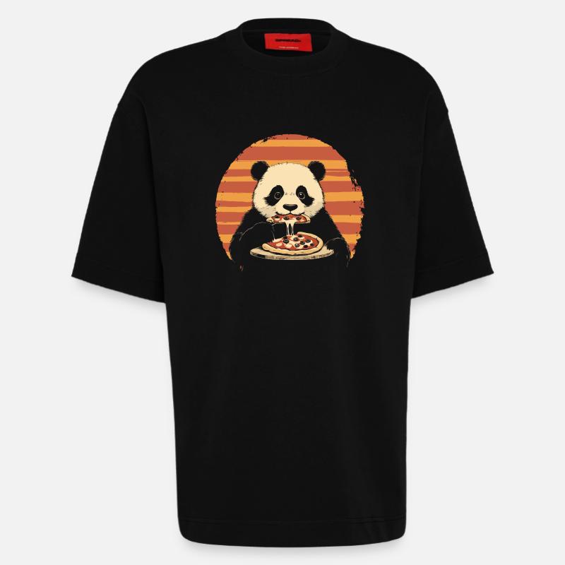 Panda eats pizza - Heavyweight T-Shirt - made by SPREAD  - SOLID BLACK