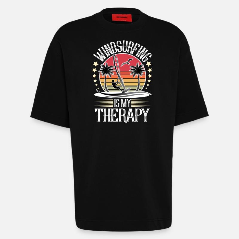 Windsurfing Windsurfer Windsurf - Heavyweight T-Shirt - made by SPREAD - SOLID BLACK