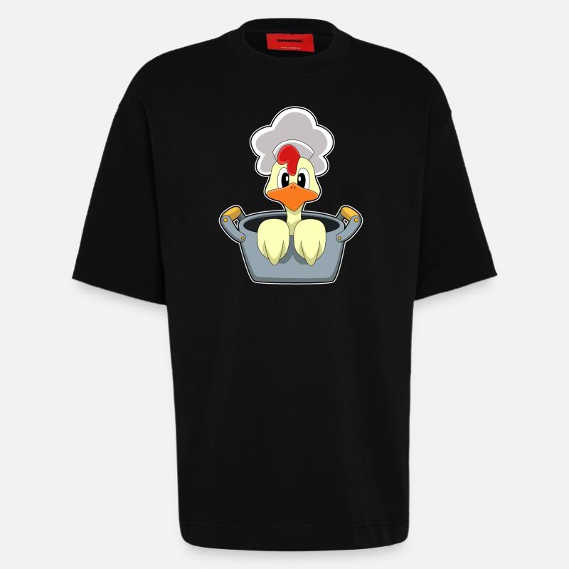 Poulet avec marmite - T-shirt bio épais oversize fabriqué en UE - SOLID BLACK