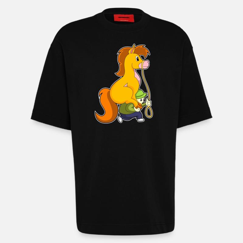 Pferd mit Junge - Heavyweight T-Shirt - made by SPREAD  - SOLID BLACK
