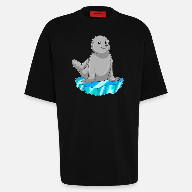 Seehund mit Eisscholle - Heavyweight T-Shirt - made by SPREAD  - SOLID BLACK