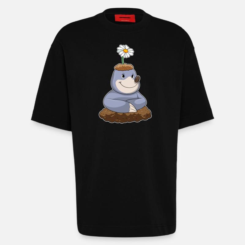 Maulwurf mit Gänseblümchen Blume - Heavyweight T-Shirt - made by SPREAD  - SOLID BLACK