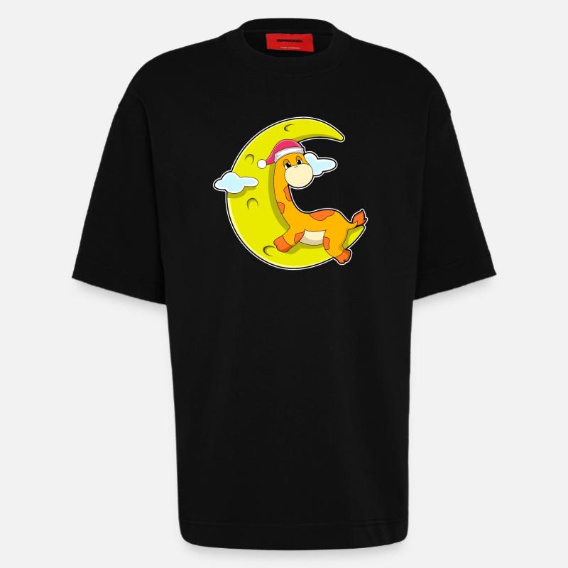 Giraffe sleeping with moon - Heavyweight T-Shirt - made by SPREAD  - SOLID BLACK