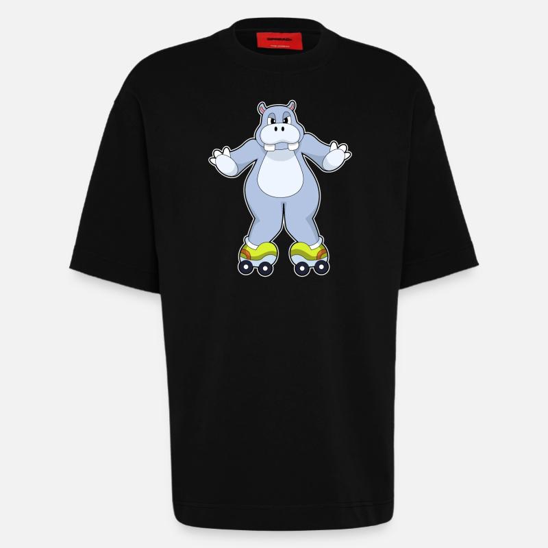 Hippo with roller skates - Heavyweight T-Shirt - made by SPREAD  - SOLID BLACK