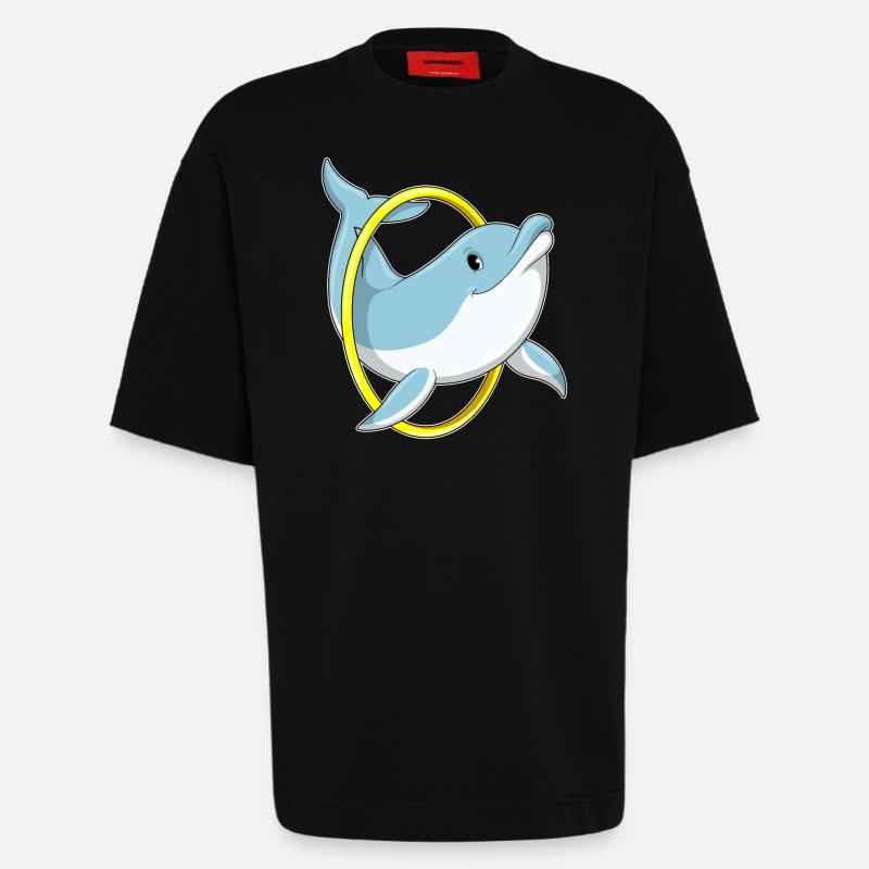 Dolphin with ring - Heavyweight T-Shirt - made by SPREAD - SOLID BLACK