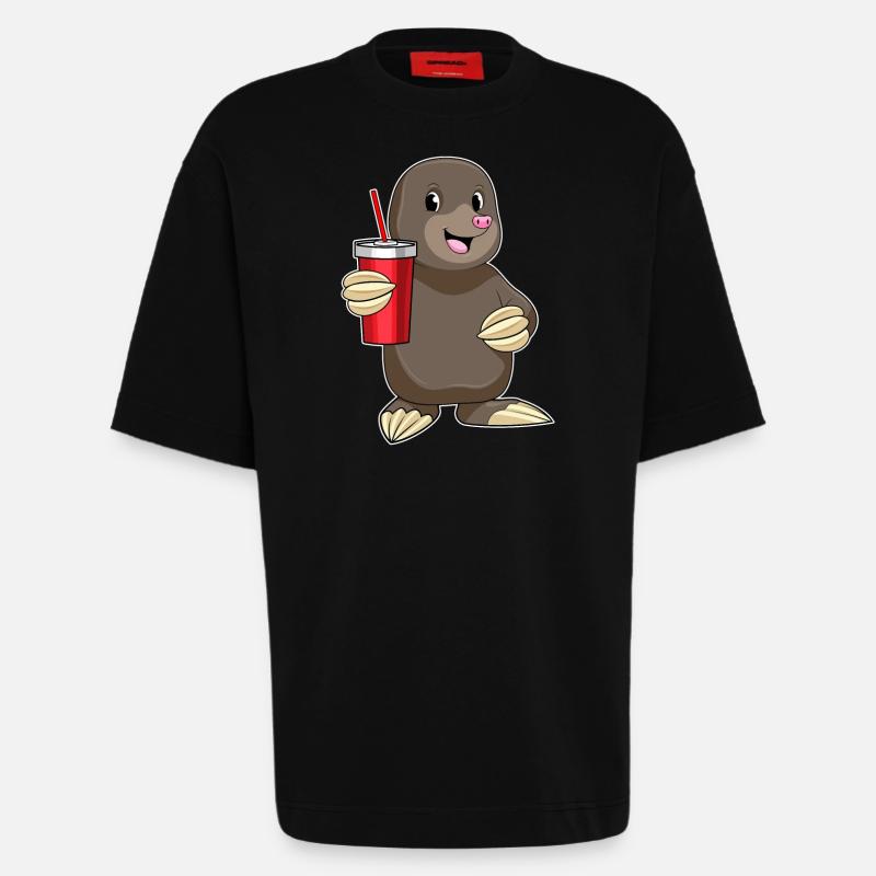 Mole with drinking cup - Heavyweight T-Shirt - made by SPREAD - SOLID BLACK