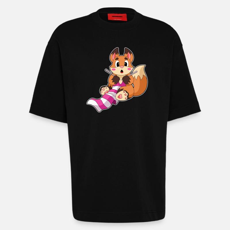 Fuchs mit Schal - Heavyweight T-Shirt - made by SPREAD  - SOLID BLACK
