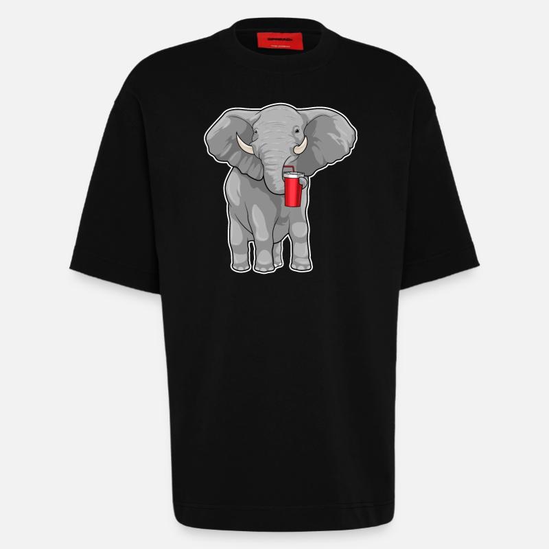 Elephant Drinking Cup - Heavyweight T-Shirt - made by SPREAD - SOLID BLACK