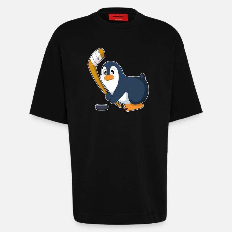 Pinguin Eishockey Eishockeyschläger - Heavyweight T-Shirt - made by SPREAD  - SOLID BLACK