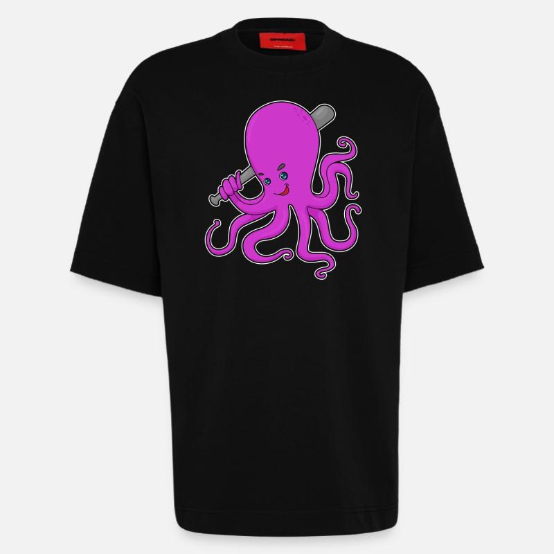 Krake Baseball Baseballschläger - Heavyweight T-Shirt - made by SPREAD  - SOLID BLACK