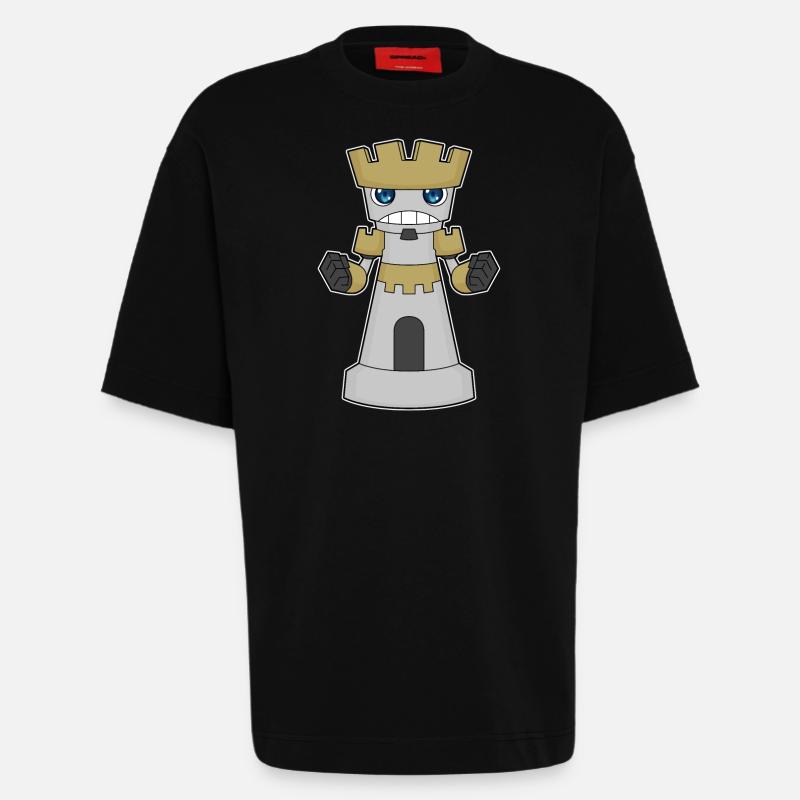 Pièce d’échecs Tour d’échecs - T-shirt bio épais oversize fabriqué en UE - SOLID BLACK