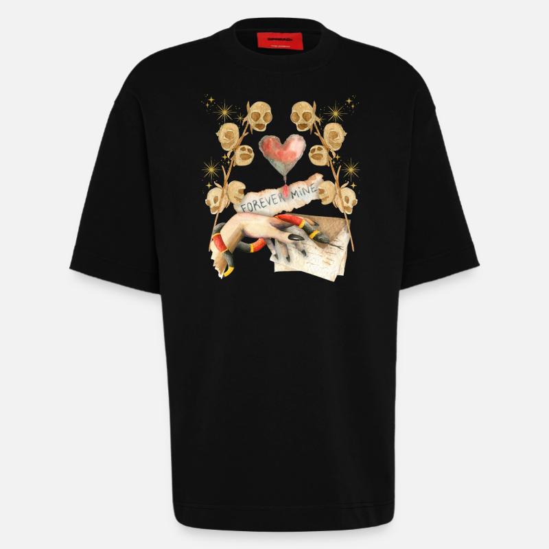 Gothic Skull Gothic-Valentine, Valentine's Day - Heavyweight T-Shirt - made by SPREAD - SOLID BLACK