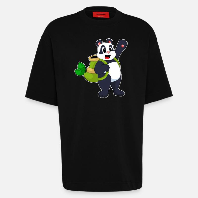 Panda Bamboo Backpack - Heavyweight T-Shirt - made by SPREAD  - SOLID BLACK