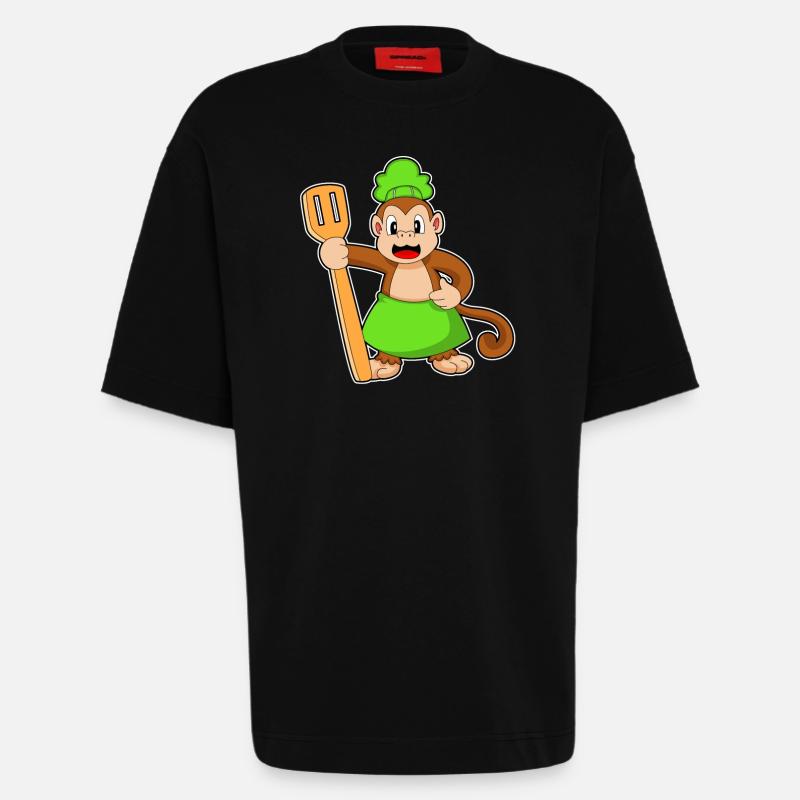 Monkey Cook Spatula - Heavyweight T-Shirt - made by SPREAD - SOLID BLACK