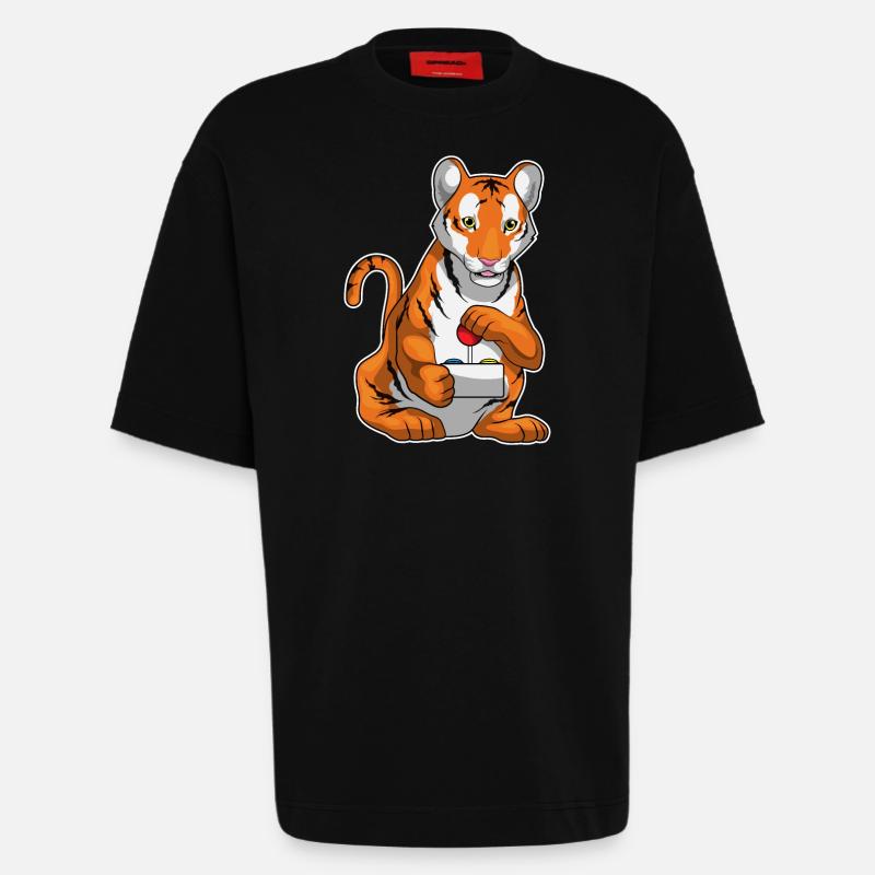 Tiger Gamer Controller - Heavyweight T-Shirt - made by SPREAD - SOLID BLACK