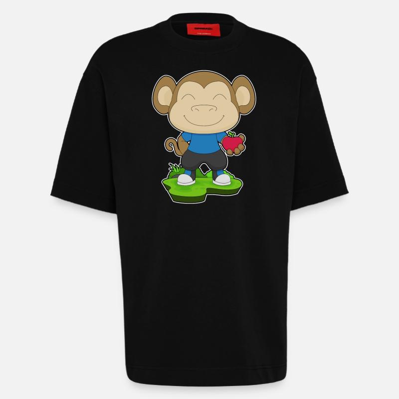 Monkey Apple Fruit - Heavyweight T-Shirt - made by SPREAD  - SOLID BLACK