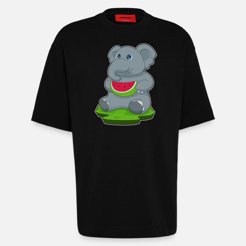 Éléphant Pastèque Fruit - T-shirt bio épais oversize fabriqué en UE - SOLID BLACK
