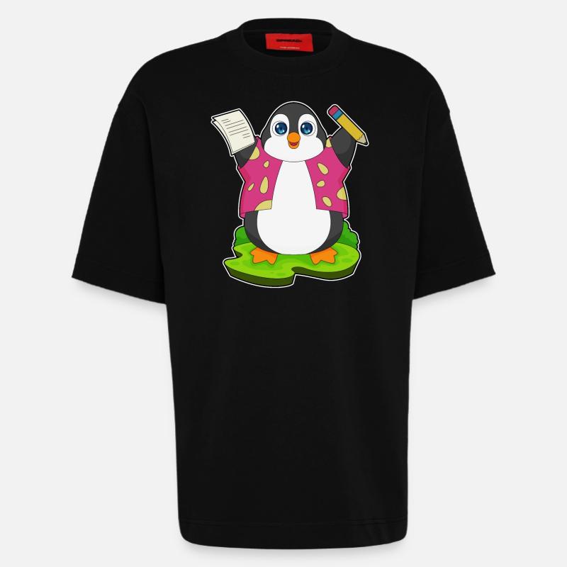 Pinguin Bleistift Papier Schule - Heavyweight T-Shirt - made by SPREAD  - SOLID BLACK