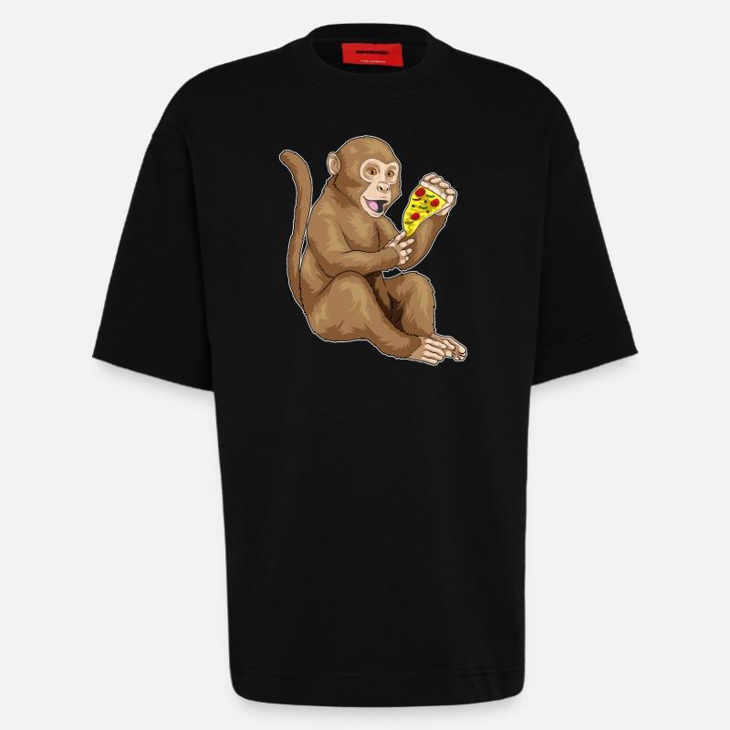Monkey Pizza - Heavyweight T-Shirt - made by SPREAD  - SOLID BLACK