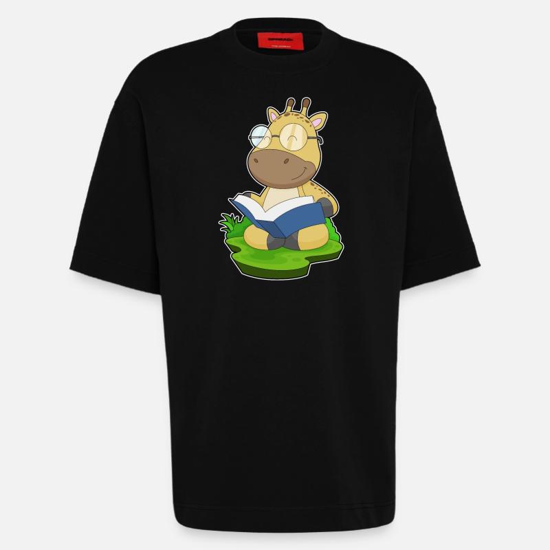 Giraffe Nerd Buch - Heavyweight T-Shirt - made by SPREAD  - SOLID BLACK