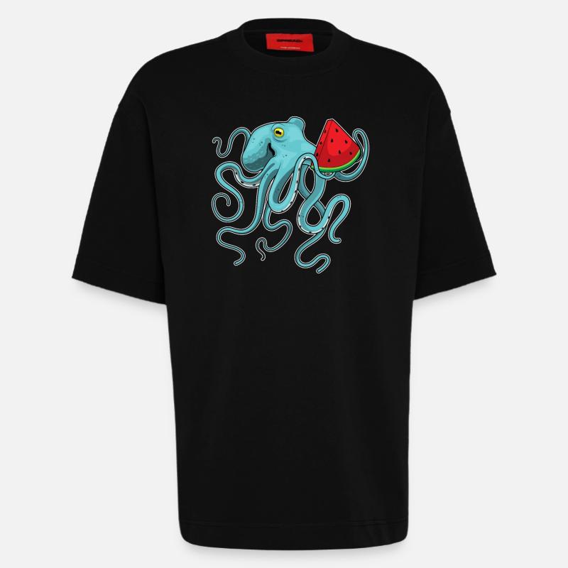 Poulpe Pastèque - T-shirt bio épais oversize fabriqué en UE - SOLID BLACK