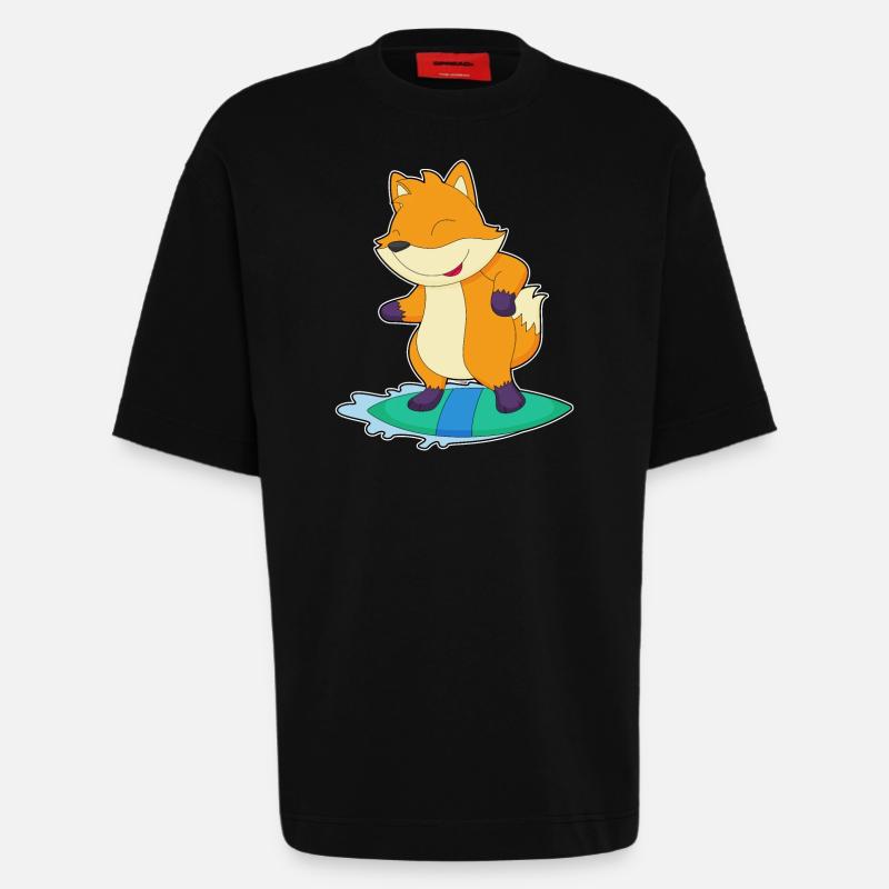 Fox Surfer Surfboard - Heavyweight T-Shirt - made by SPREAD  - SOLID BLACK