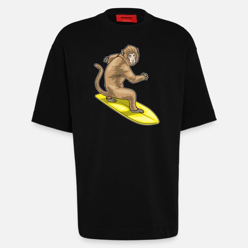Planche de surf Monkey Surfer - T-shirt bio épais oversize fabriqué en UE - SOLID BLACK